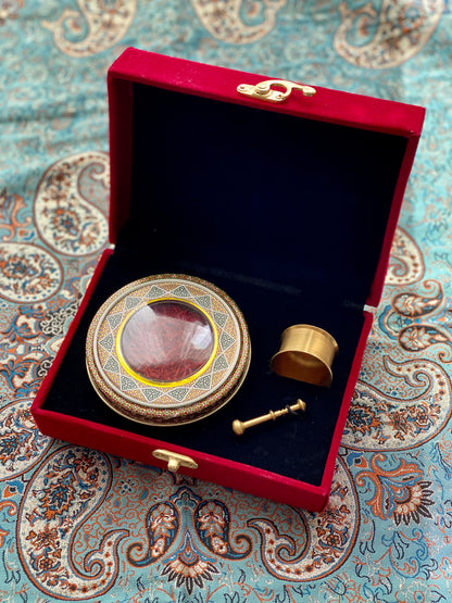 Edle Geschenkbox: Safran (3g) + Mörser in rotem Samt