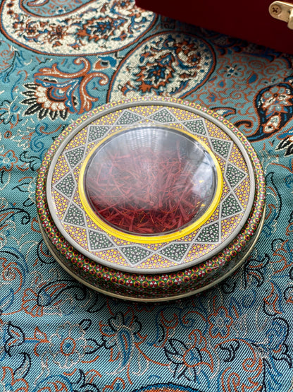 Edle Geschenkbox: Safran (3g) + Mörser in rotem Samt