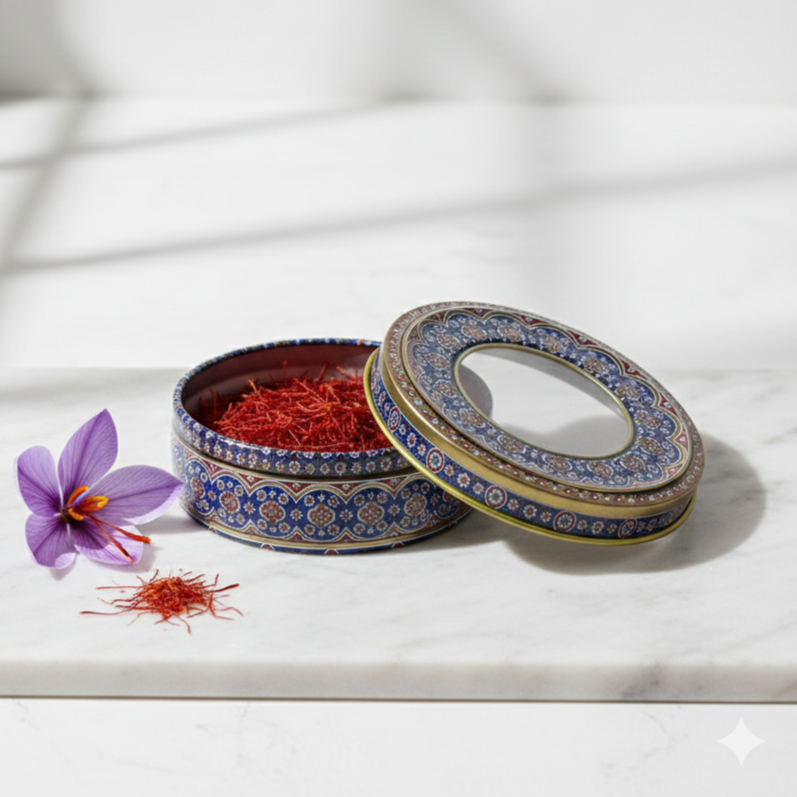 Safran Gewürz - persische Safranfäden 3g in orientalischer Dose (super negin plus)