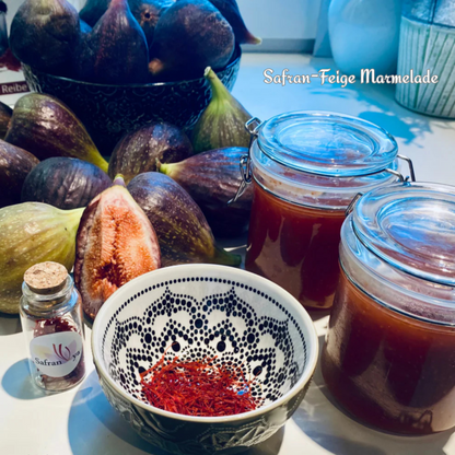 Frische Feigen-Safran-Marmelade mit Safranya Safranfäden, ideal für Brotaufstriche und Desserts