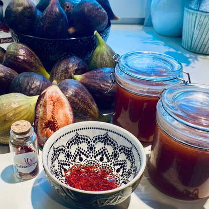 Frische Feigen-Safran-Marmelade mit Safranya Safranfäden, ideal für Brotaufstriche und Desserts
