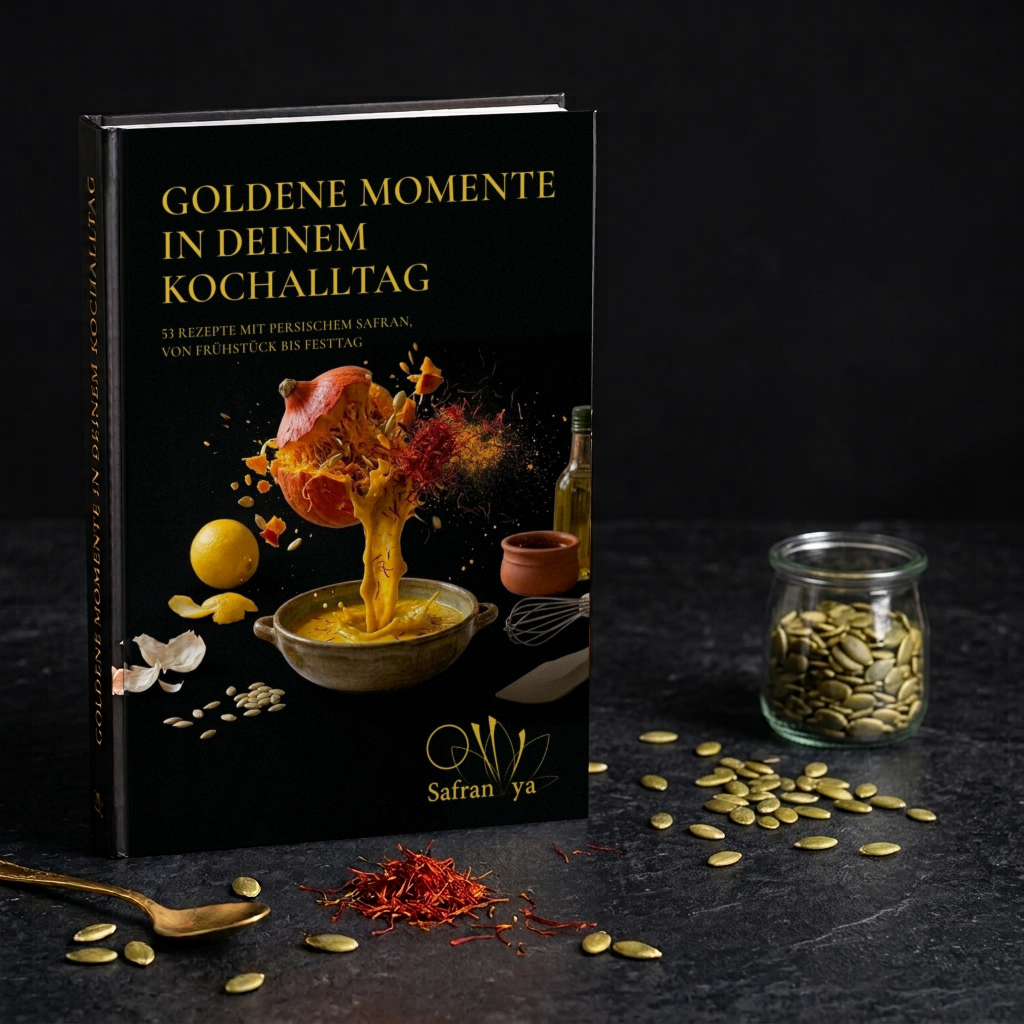 Kochbuch „Goldene Momente in deinem Kochalltag“: 53 Rezepte mit persischem Safran (Vorbestellung)